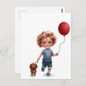 Little Boy and Dackel Postcard Art Postkarte (Vorne/Hinten)