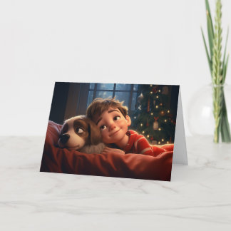 Little Boy and Puppy Christmas Card Feiertagskarte