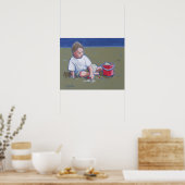 LIttle Boy and Sandcastle on Beach Poster (Küche)