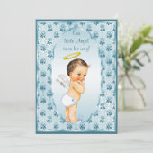 Little Boy Angel Blue Rose Babydusche Einladung (Stehend Vorderseite)