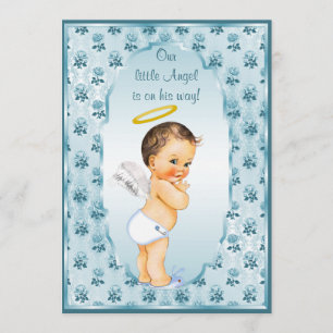 Little Boy Angel Blue Rose Babydusche Einladung
