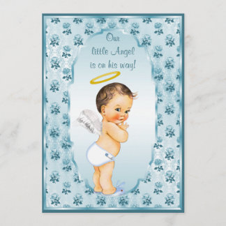 Little Boy Angel Blue Rose Babydusche Einladung