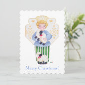 Little Boy Angel mit Lämmern Einladung (Stehend Vorderseite)