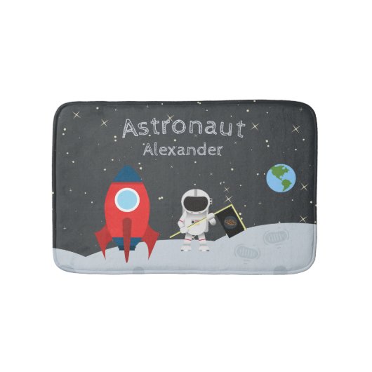 Little Boy Astronaut on Moon, First Name Space Badematte (Vorderseite)