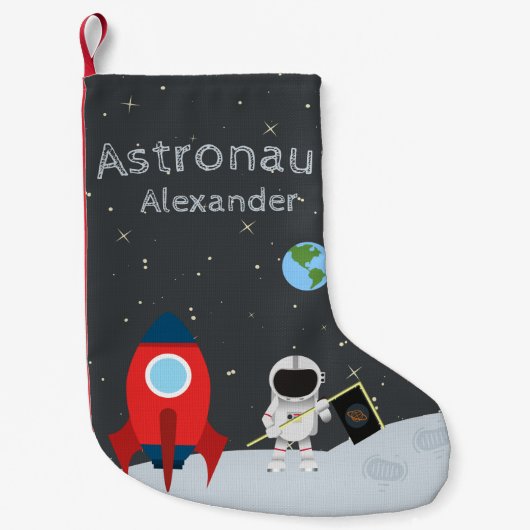 Little Boy Astronaut on Moon, First Name Space Kleiner Weihnachtsstrumpf (Vorderseite)