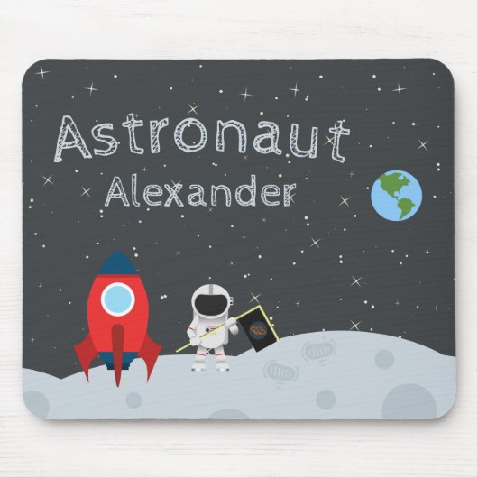 Little Boy Astronaut on Moon, First Name Space Mousepad (Vorne)