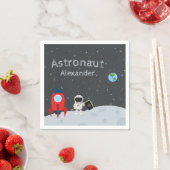 Little Boy Astronaut on Moon, First Name Space Serviette (Beispiel)