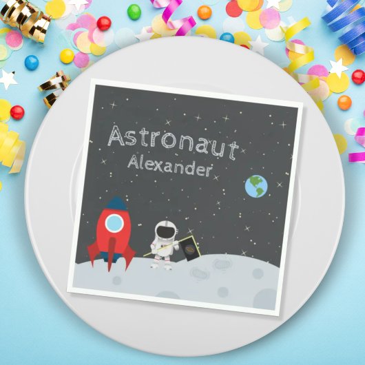 Little Boy Astronaut on Moon, First Name Space Serviette