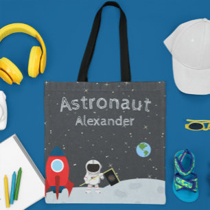 Little Boy Astronaut on Moon, First Name Space Tasche