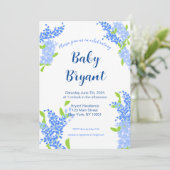 Little Boy Blue Floral Baby Dusche Einladung (Stehend Vorderseite)