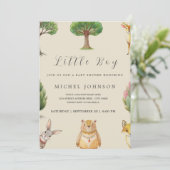 Little Boy Boho Woodland Animals Baby Dusche Einladung (Stehend Vorderseite)