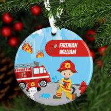 Little Boy Cartoon Fireman mit Name Christmas