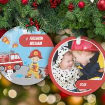 Little Boy Cartoon Fireman w Name Foto Weihnachten