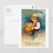 Little Boy Carving Pumpkin Postkarte (Vorne/Hinten)