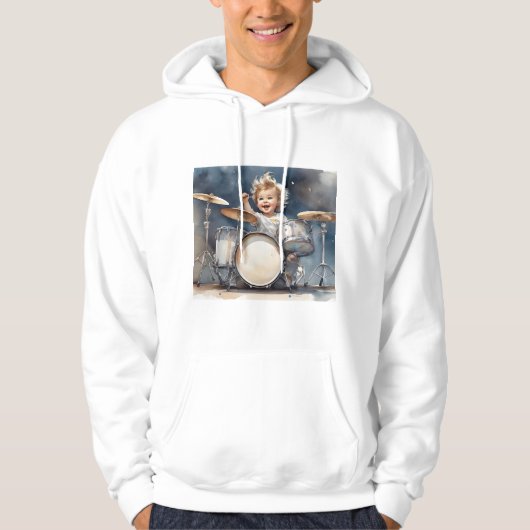 Little Boy Drummer Aquarellbilder Kunstwerk Hoodie (Vorderseite)