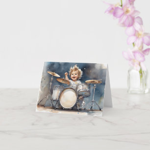 Little Boy Drummer Wasserfarbe Illustration Blank Karte