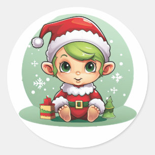 Little Boy Elf Xmas Magic Runder Aufkleber