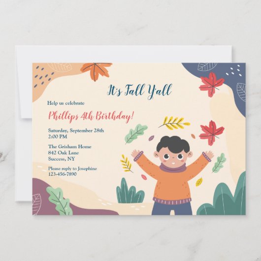 Little Boy Fall Birthday Einladung (Vorderseite)
