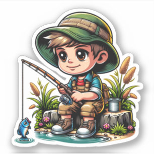Little Boy Fishing Cartoon Aufkleber