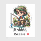 Little Boy Fishing Cartoon Personalisiert Aufkleber (Blatt)