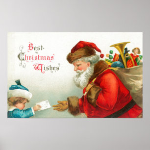Little Boy gibt Santa einen Brief Poster