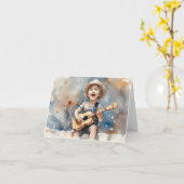 Little Boy Guitar Aquarellfarbe Illustration Blank Karte (Gelbe Blume)