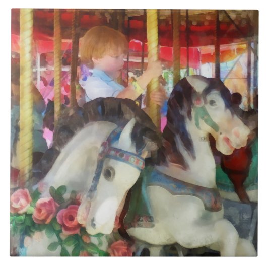 Little Boy on Carousel Fliese (Vorderseite)