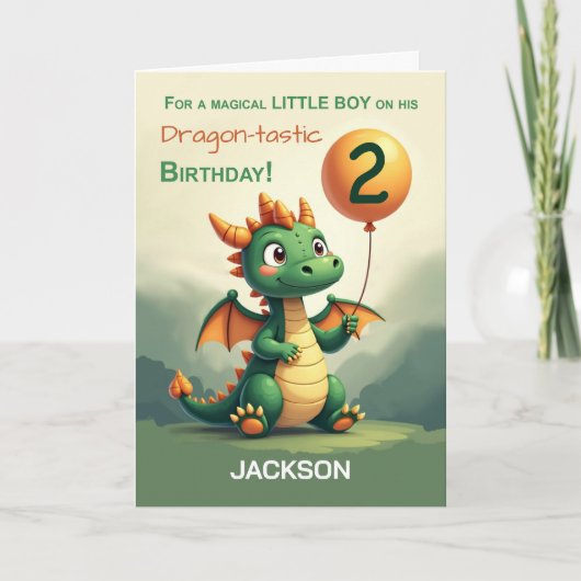 Little Boy Personalize 2 Birthday Niedlich Dragon Karte (Vorderseite)