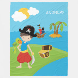 Little Boy Pirate mit Schatz und Papagei Fleecedecke