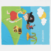 Little Boy Pirate mit Schatz und Papagei Fleecedecke (Vorderseite (Horizontal))
