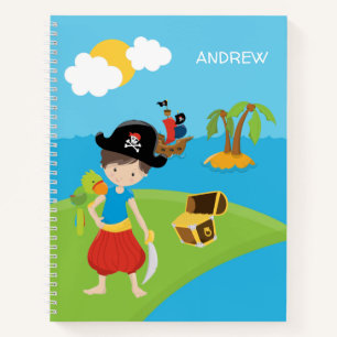 Little Boy Pirate mit Schatz und Papagei Notizblock