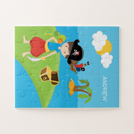 Little Boy Pirate mit Schatz und Papagei Puzzle (Horizontal)