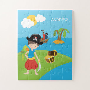 Little Boy Pirate mit Schatz und Papagei Puzzle