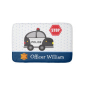 Little Boy Police Officer and Car Badematte (Vorderseite)