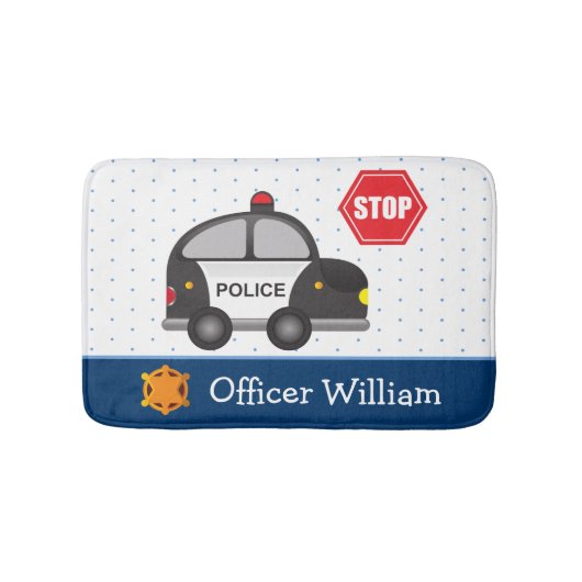 Little Boy Police Officer and Car Badematte (Vorderseite)