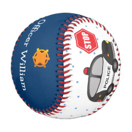 Little Boy Police Officer and Car Baseball