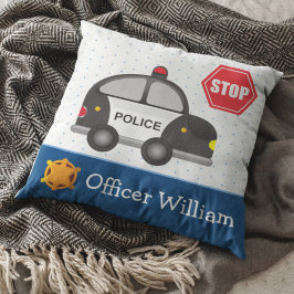 Little Boy Police Officer and Car Kissen