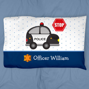Little Boy Police Officer and Car Kissenbezug