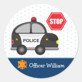 Little Boy Police Officer und Auto Kid Blue Runder Aufkleber (Vorderseite)