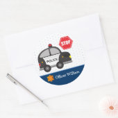 Little Boy Police Officer und Auto Kid Blue Runder Aufkleber (Umschlag)