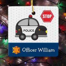Little Boy Police Officer und Auto Weihnachten Keramikornament
