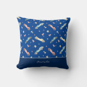 Little Boy Racing Car Watercolor Muster auf blau Kissen (Vorderseite)