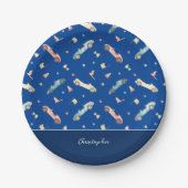 Little Boy Racing Car Watercolor Muster auf blau Pappteller (Vorderseite)