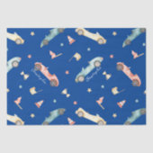 Little Boy Racing Car Watercolor Muster auf blau Seidenpapier (Vorderseite)