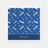 Little Boy Racing Car Watercolor Muster auf blau Serviette (Vorderseite)