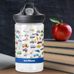 Little Boy Things That Move Vehicle Cars Kid Trinkflasche<br><div class="desc">Add a custom touch to your little boy's school supplies with this adorable custom water bottle that celebrates all things that move: fire trucks, police cars, helicopters and planes, trains, taxis, construction vehicles, and more! Add your son's name and classroom information for a personal touch, or remove per your preference....</div>