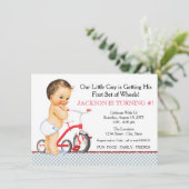 Little Boy Tricycle Geburtstagsparty Einladung (Stehend Vorderseite)