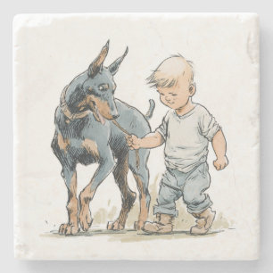 Little Boy und Dobermann beste Freunde Untersetzer