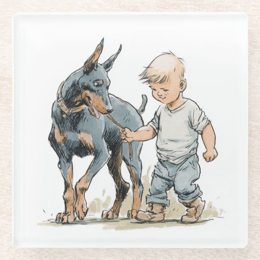 Little Boy und Dobermann beste Freunde Untersetzer (Vorderseite)