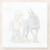 Little Boy und Dobermann beste Freunde Untersetzer (Rückseite)
